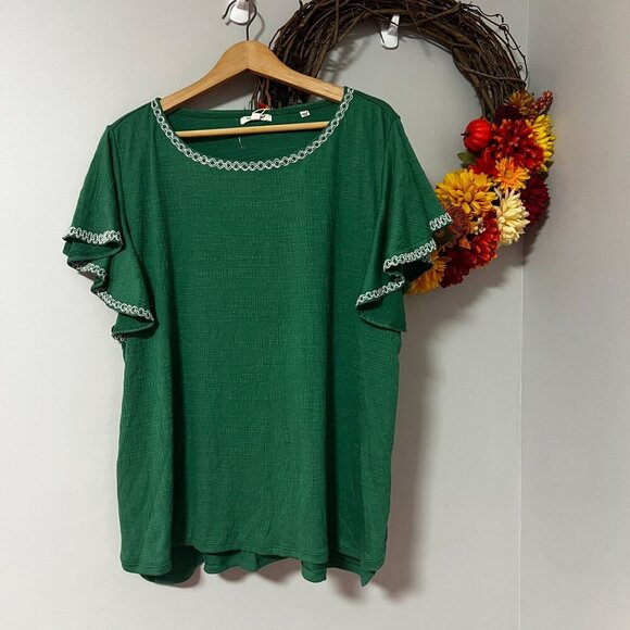 Max Studio Womens Plus Flutter Sleeve Woven Blouse Top Sz 2X in Green - Picture 1 of 9